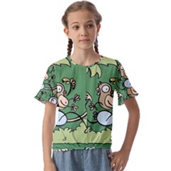 Ostrich Jungle Monkey Plants Kids  Cuff Sleeve Scrunch Bottom T-shirt