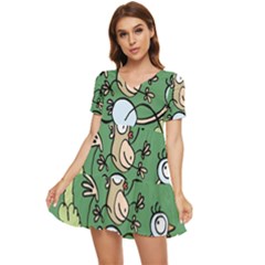 Ostrich Jungle Monkey Plants Tiered Short Sleeve Babydoll Dress by Bajindul