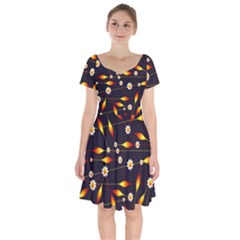 Flower Buds Floral Background Short Sleeve Bardot Dress by Bajindul