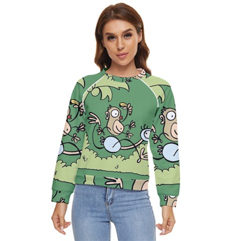 Ostrich Jungle Monkey Plants Women s Long Sleeve Raglan T-shirt by Bajindul