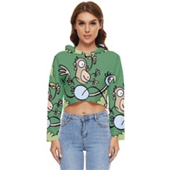 Ostrich Jungle Monkey Plants Women s Lightweight Cropped Hoodie by Bajindul