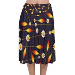 Flower Buds Floral Background Velvet Flared Midi Skirt