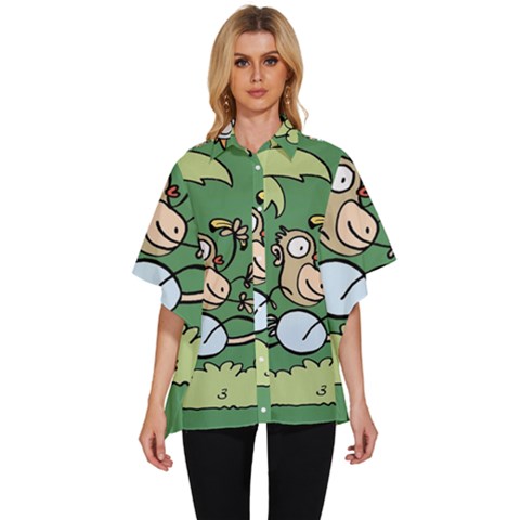 Ostrich Jungle Monkey Plants Women s Batwing Button Up Shirt by Bajindul