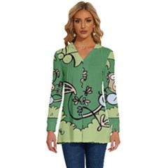 Ostrich Jungle Monkey Plants Long Sleeve Drawstring Hooded Top by Bajindul