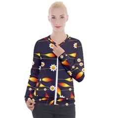 Flower Buds Floral Background Casual Zip Up Jacket by Bajindul