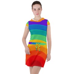 Rainbow Background Colorful Drawstring Hooded Dress by Bajindul