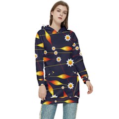 Flower Buds Floral Background Women s Long Oversized Pullover Hoodie