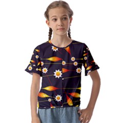 Flower Buds Floral Background Kids  Cuff Sleeve Scrunch Bottom T-shirt