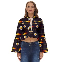 Flower Buds Floral Background Boho Long Bell Sleeve Top