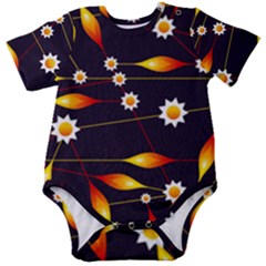 Flower Buds Floral Background Baby Short Sleeve Bodysuit by Bajindul