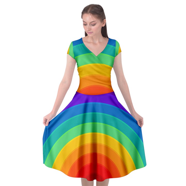 Rainbow Background Colorful Cap Sleeve Wrap Front Dress