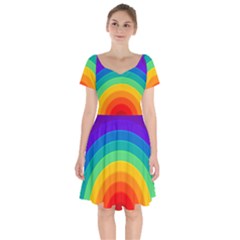 Rainbow Background Colorful Short Sleeve Bardot Dress by Bajindul