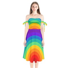 Rainbow Background Colorful Shoulder Tie Bardot Midi Dress by Bajindul