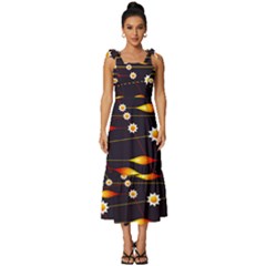 Flower Buds Floral Background Tie-strap Tiered Midi Chiffon Dress by Bajindul