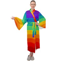 Rainbow Background Colorful Maxi Velvet Kimono by Bajindul