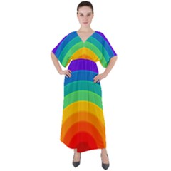 Rainbow Background Colorful V-neck Boho Style Maxi Dress by Bajindul