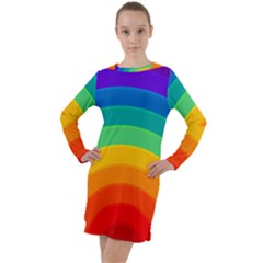 Rainbow Background Colorful Long Sleeve Hoodie Dress