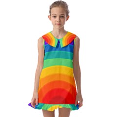 Rainbow Background Colorful Kids  Pilgrim Collar Ruffle Hem Dress