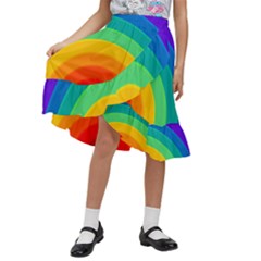 Rainbow Background Colorful Kids  Ruffle Flared Wrap Midi Skirt by Bajindul