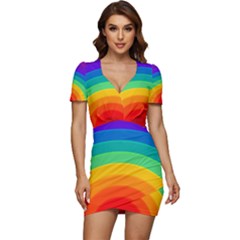 Rainbow Background Colorful Low Cut Cap Sleeve Mini Dress by Bajindul