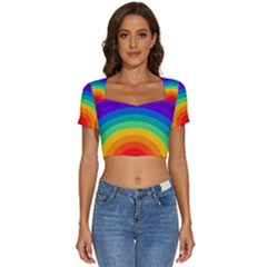 Rainbow Background Colorful Short Sleeve Square Neckline Crop Top  by Bajindul