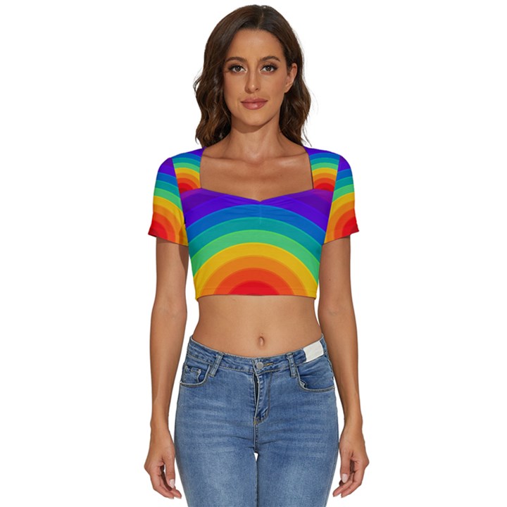 Rainbow Background Colorful Short Sleeve Square Neckline Crop Top 