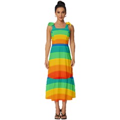 Rainbow Background Colorful Tie-strap Tiered Midi Chiffon Dress by Bajindul