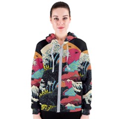 Retro Wave Kaiju Godzilla Japanese Pop Art Style Women s Zipper Hoodie