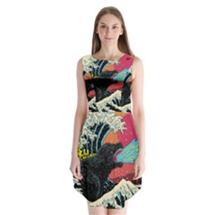 Retro Wave Kaiju Godzilla Japanese Pop Art Style Sleeveless Chiffon Dress   by Modalart