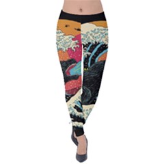 Retro Wave Kaiju Godzilla Japanese Pop Art Style Velvet Leggings by Modalart