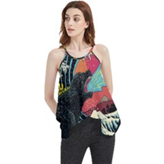 Retro Wave Kaiju Godzilla Japanese Pop Art Style Flowy Camisole Tank Top by Modalart