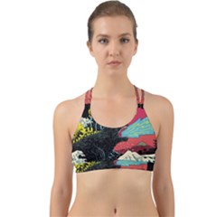 Retro Wave Kaiju Godzilla Japanese Pop Art Style Back Web Sports Bra by Modalart