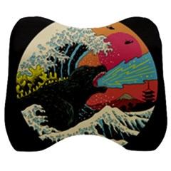 Retro Wave Kaiju Godzilla Japanese Pop Art Style Velour Head Support Cushion by Modalart