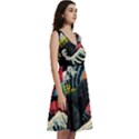 Retro Wave Kaiju Godzilla Japanese Pop Art Style Sleeveless V-Neck Skater Dress with Pockets View3