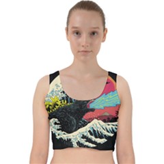 Retro Wave Kaiju Godzilla Japanese Pop Art Style Velvet Racer Back Crop Top by Modalart