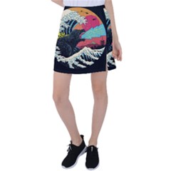 Retro Wave Kaiju Godzilla Japanese Pop Art Style Tennis Skirt by Modalart