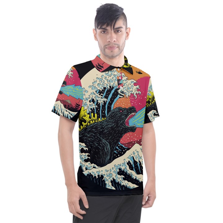 Retro Wave Kaiju Godzilla Japanese Pop Art Style Men s Polo T-Shirt