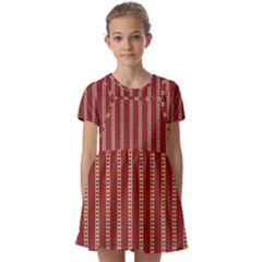 Pattern Background Red Stripes Kids  Short Sleeve Pinafore Style Dress by Amaryn4rt