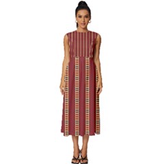 Pattern Background Red Stripes Sleeveless Round Neck Midi Dress