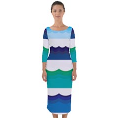 Water Border Water Waves Ocean Sea Quarter Sleeve Midi Bodycon Dress by Amaryn4rt