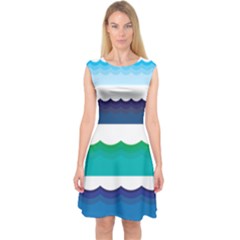 Water Border Water Waves Ocean Sea Capsleeve Midi Dress by Amaryn4rt