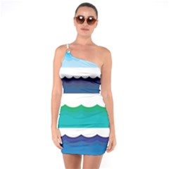 Water Border Water Waves Ocean Sea One Shoulder Ring Trim Bodycon Dress by Amaryn4rt