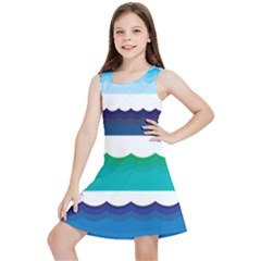 Water Border Water Waves Ocean Sea Kids  Lightweight Sleeveless Dress by Amaryn4rt