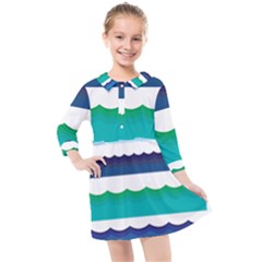 Water Border Water Waves Ocean Sea Kids  Quarter Sleeve Shirt Dress by Amaryn4rt