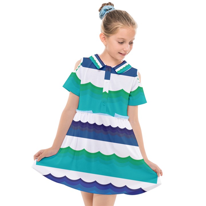 Water Border Water Waves Ocean Sea Kids  Short Sleeve Shirt Dress