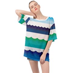 Water Border Water Waves Ocean Sea Oversized Chiffon Top by Amaryn4rt