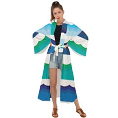 Water Border Water Waves Ocean Sea Maxi Kimono by Amaryn4rt