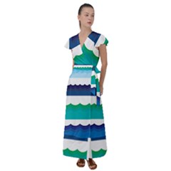 Water Border Water Waves Ocean Sea Flutter Sleeve Maxi Dress by Amaryn4rt