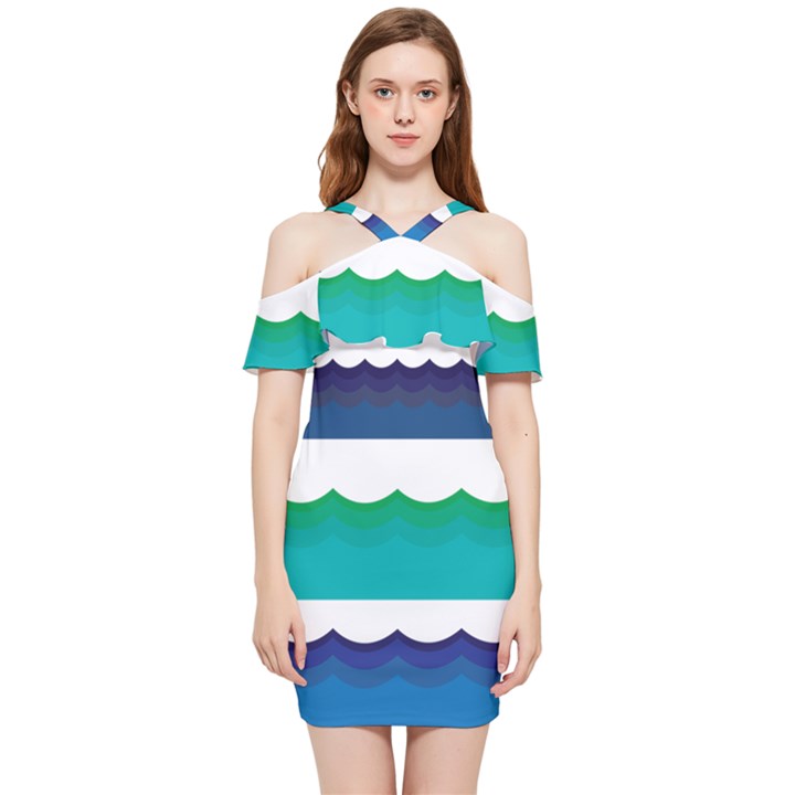 Water Border Water Waves Ocean Sea Shoulder Frill Bodycon Summer Dress