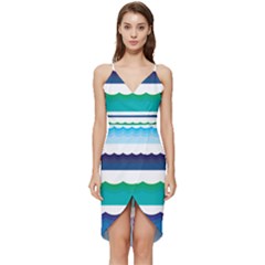 Water Border Water Waves Ocean Sea Wrap Frill Dress by Amaryn4rt